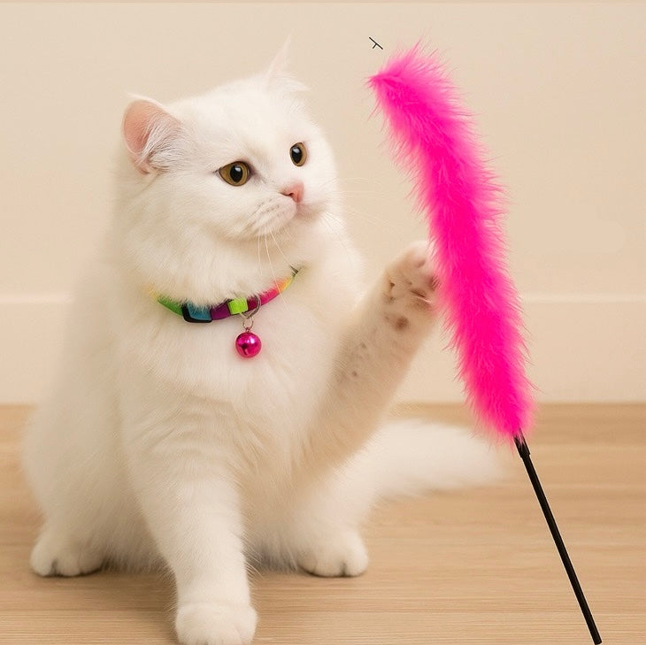 Rabbit fur pet toy stick 🦯