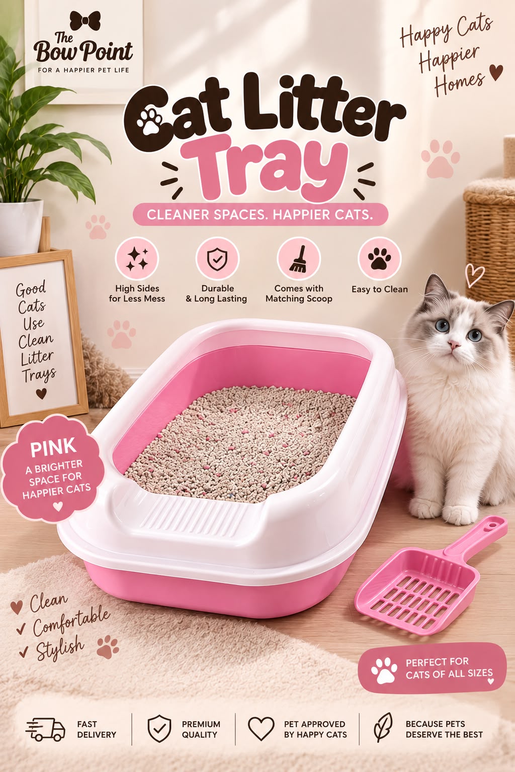 Pet Litter Tray for Adult Cats with scoop