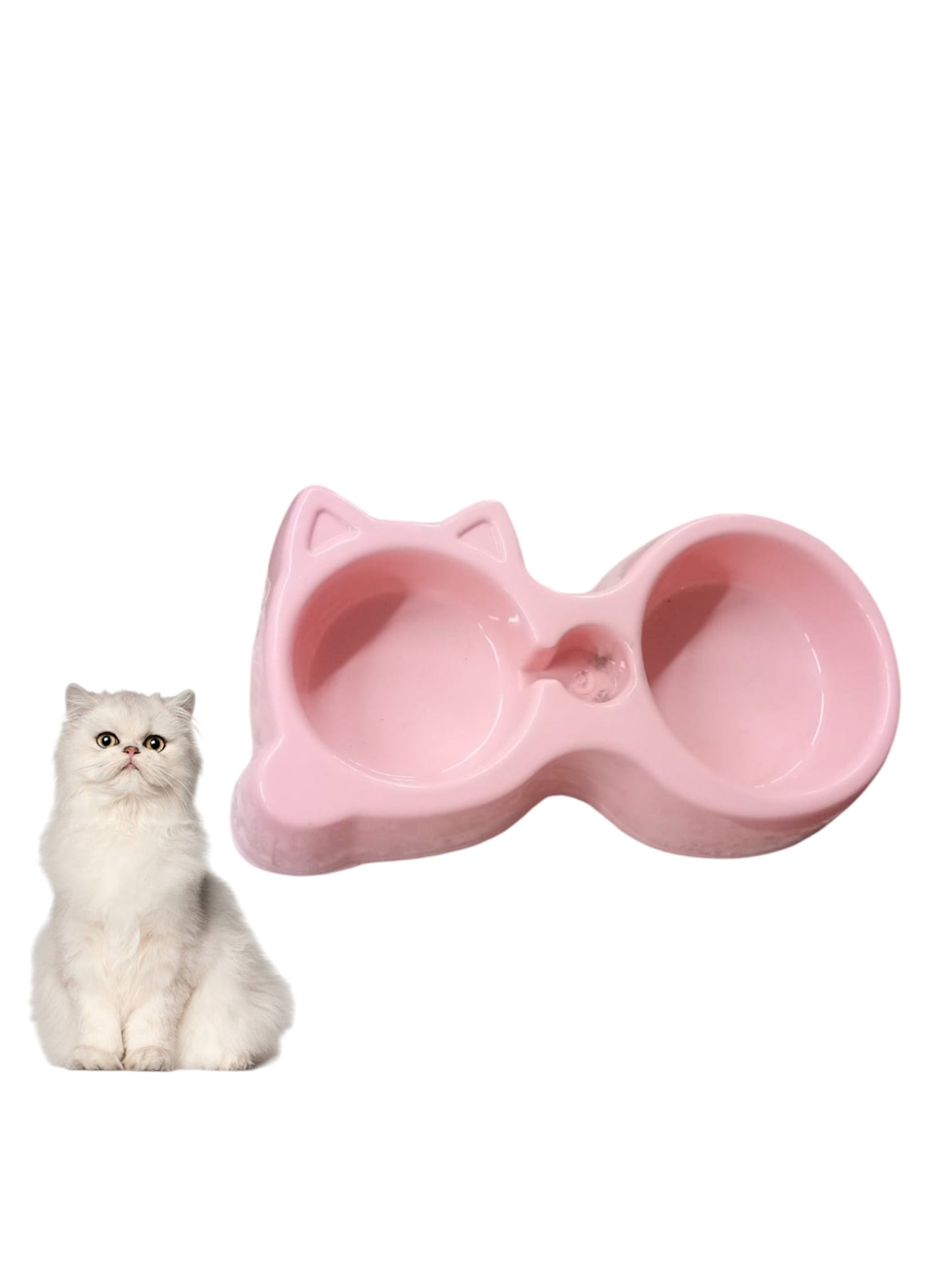 Cat shape pet food bowl and water dispenser - with bottle