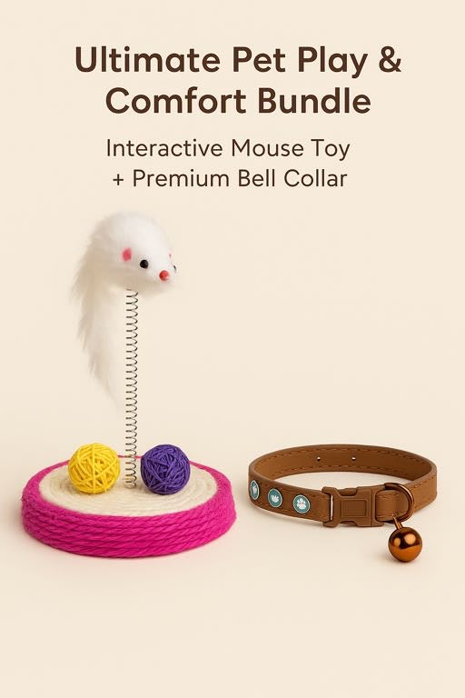 Ultimate Pet Play & Comfort Bundle - Interactive Mouse Toy + Premium Bell Collar
