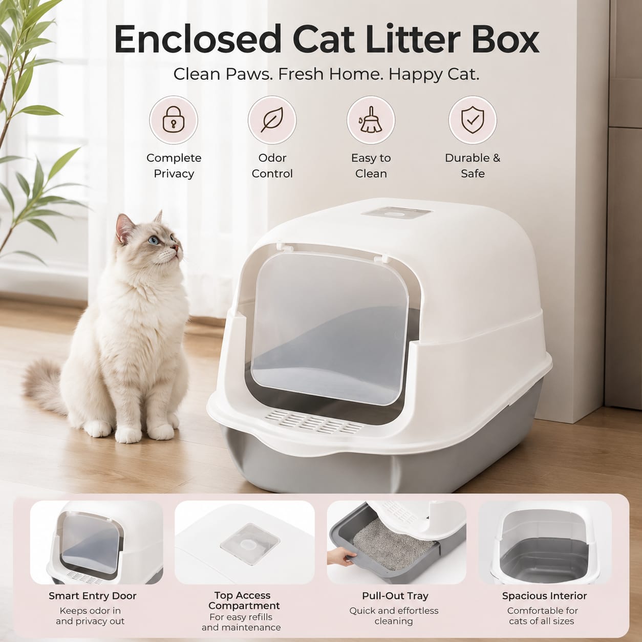 Enclosed Cat Litter Box Easy Usage