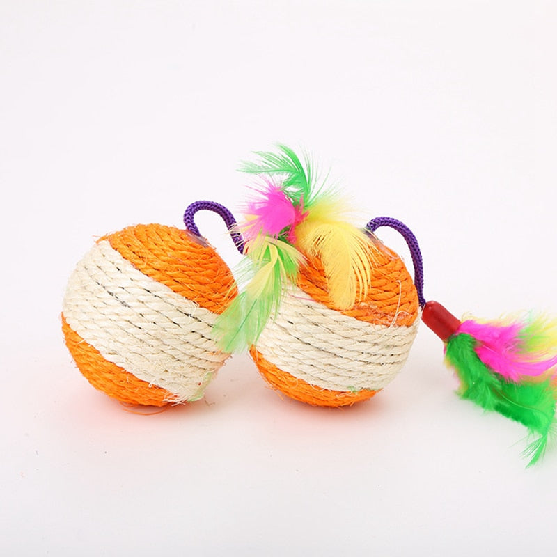 Soft feathers cat sisal toy ball.