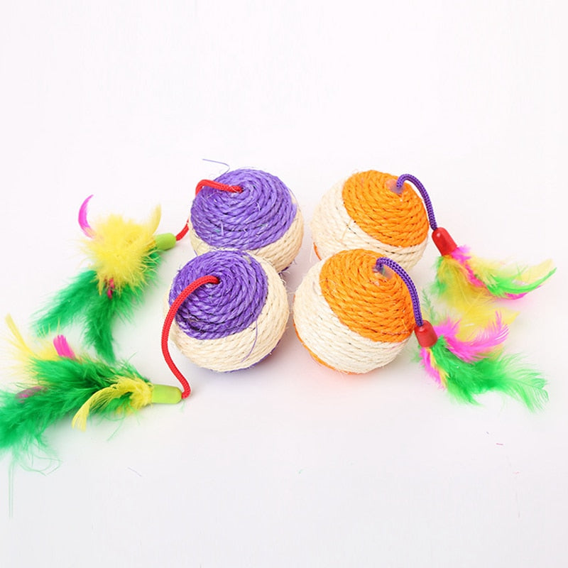 Soft feathers cat sisal toy ball.