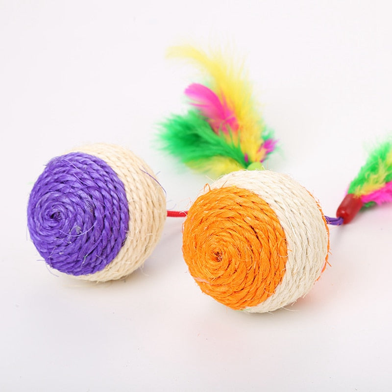 Soft feathers cat sisal toy ball.