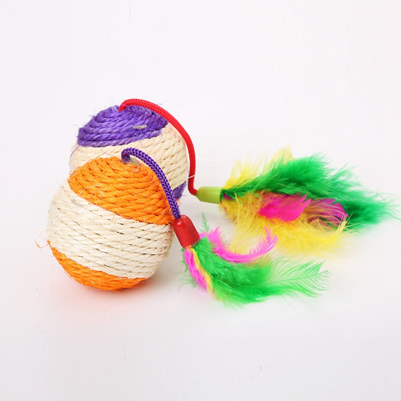 Soft feathers cat sisal toy ball.