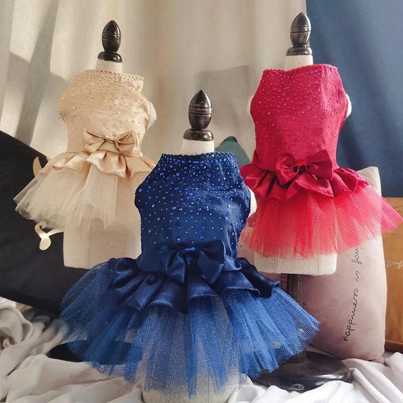 Bow and Beads Pet Frock - GOLDEN - Summer