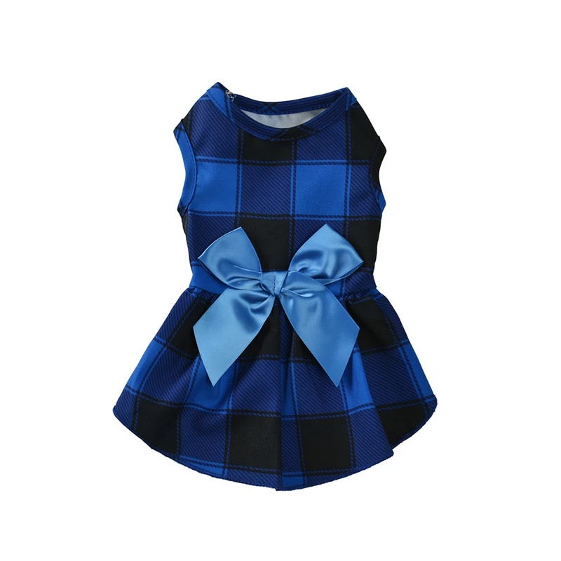Grid pet frock - Blue