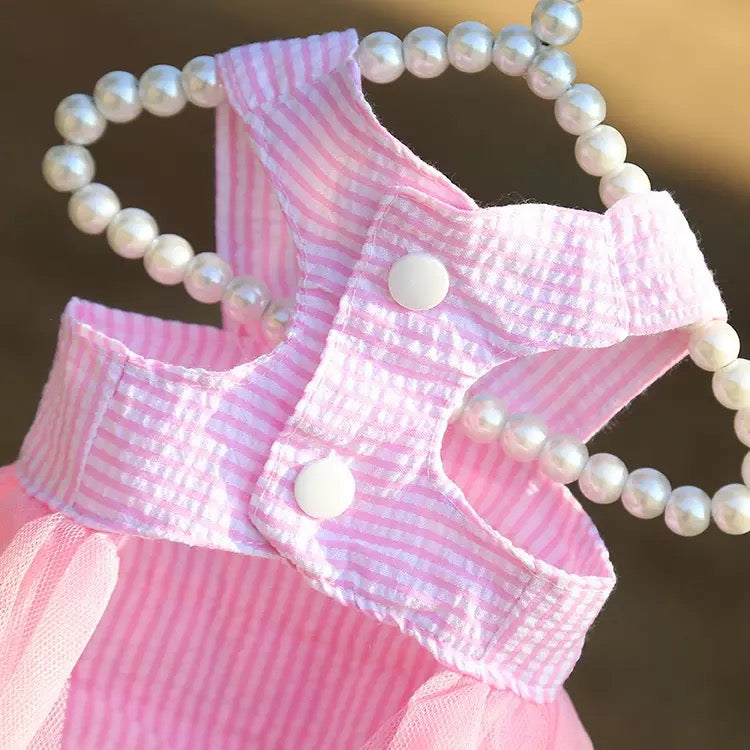 Stripped Pet Frock Pink Summer
