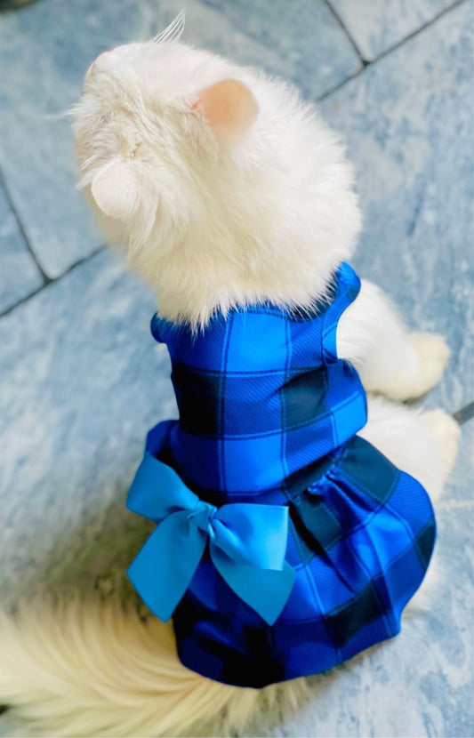 Grid pet frock - Blue