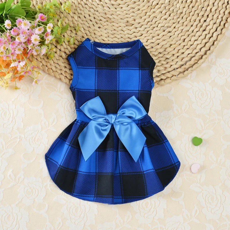 Grid pet frock - Blue