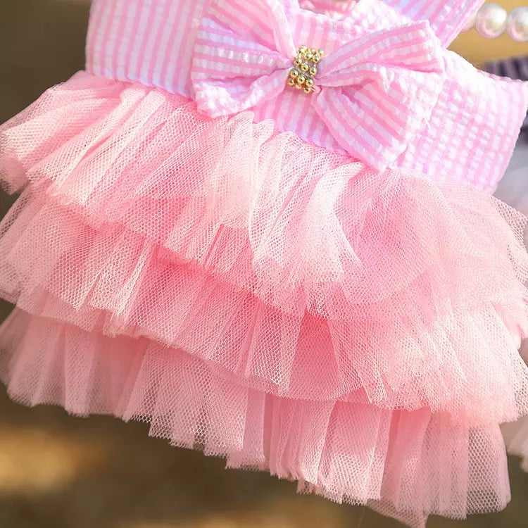 Stripped Pet Frock Pink Summer