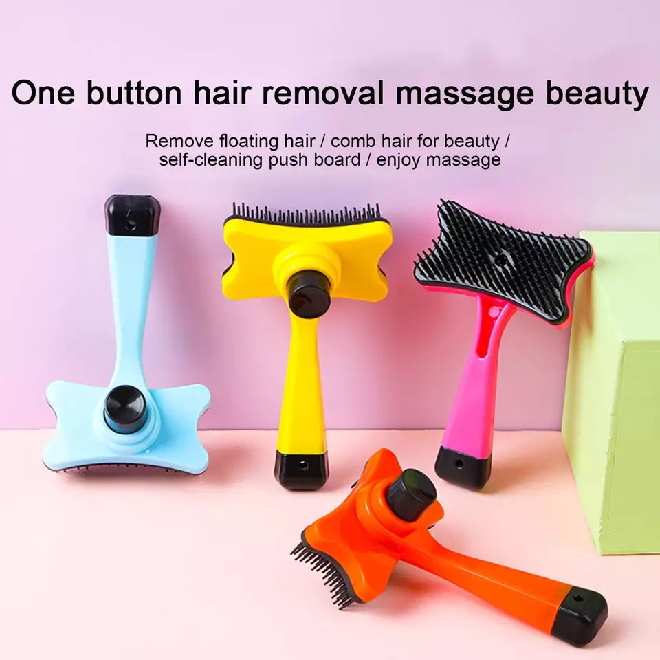 Pet grooming brush – one button hair removal
