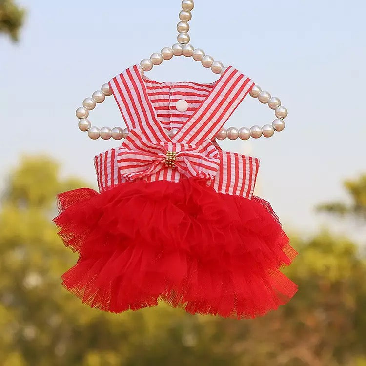 Red Stripped Pet Frock - Summer