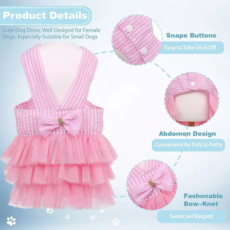 Stripped Pet Frock Pink Summer