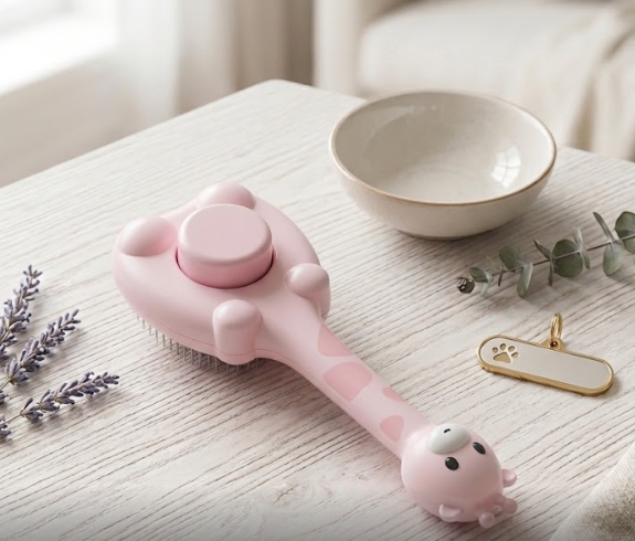 Purry Pet Grooming Brush -  Button Press cute Design