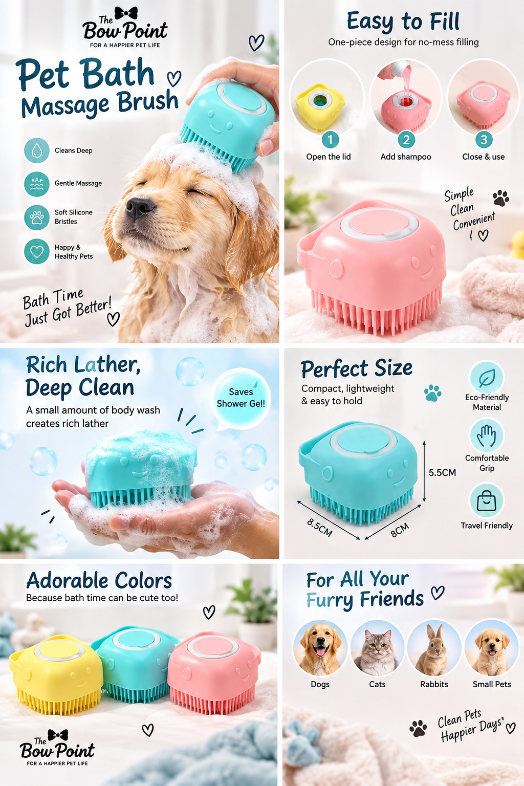 2-in-1 Pet Bath Brush with Shampoo Dispenser 🫧