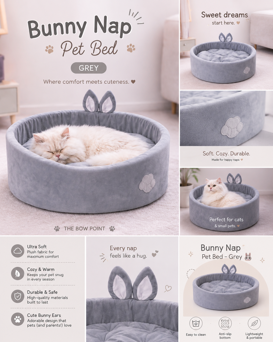 Bunny Nap Pet bed - Grey 🐰