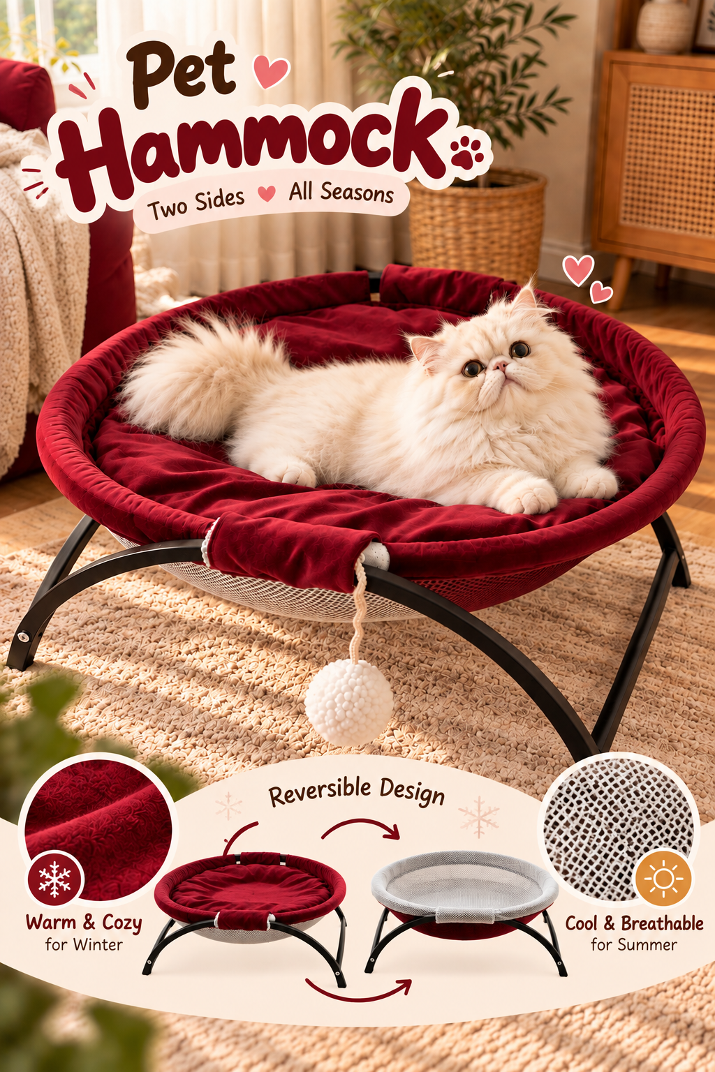 CloudNest Elevated Pet Hammock | Reversible Summer & Winter Bed 🐾