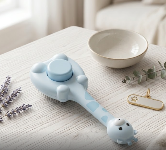 Purry Pet Grooming Brush -  Button Press cute Design