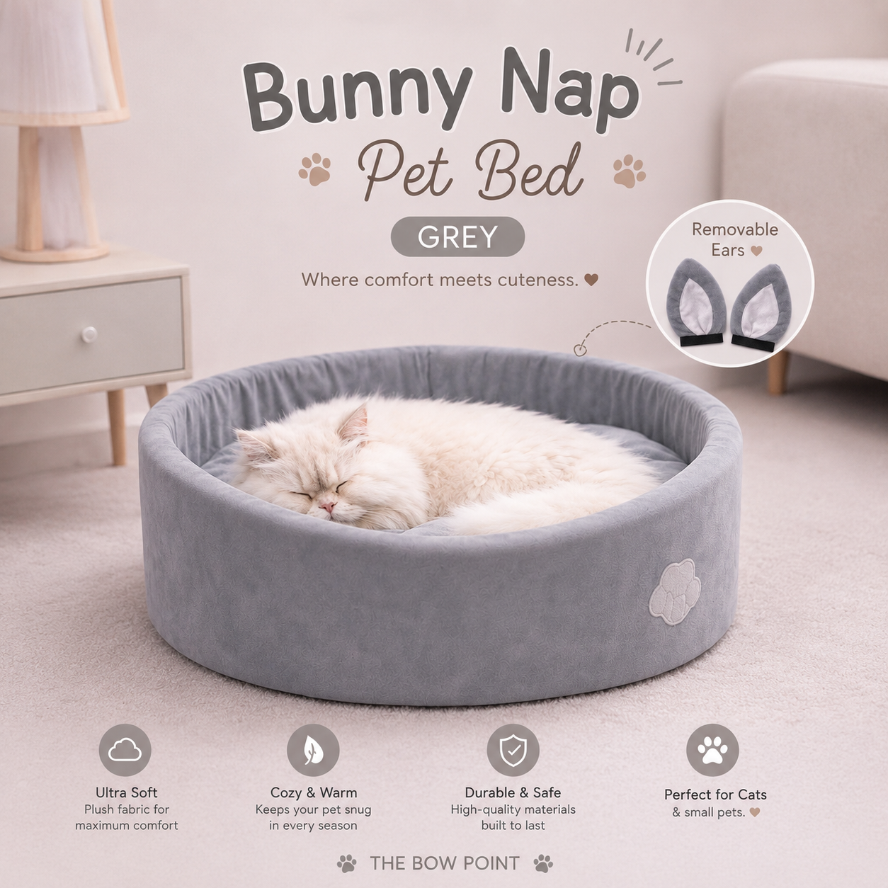 Bunny Nap Pet bed - Grey 🐰