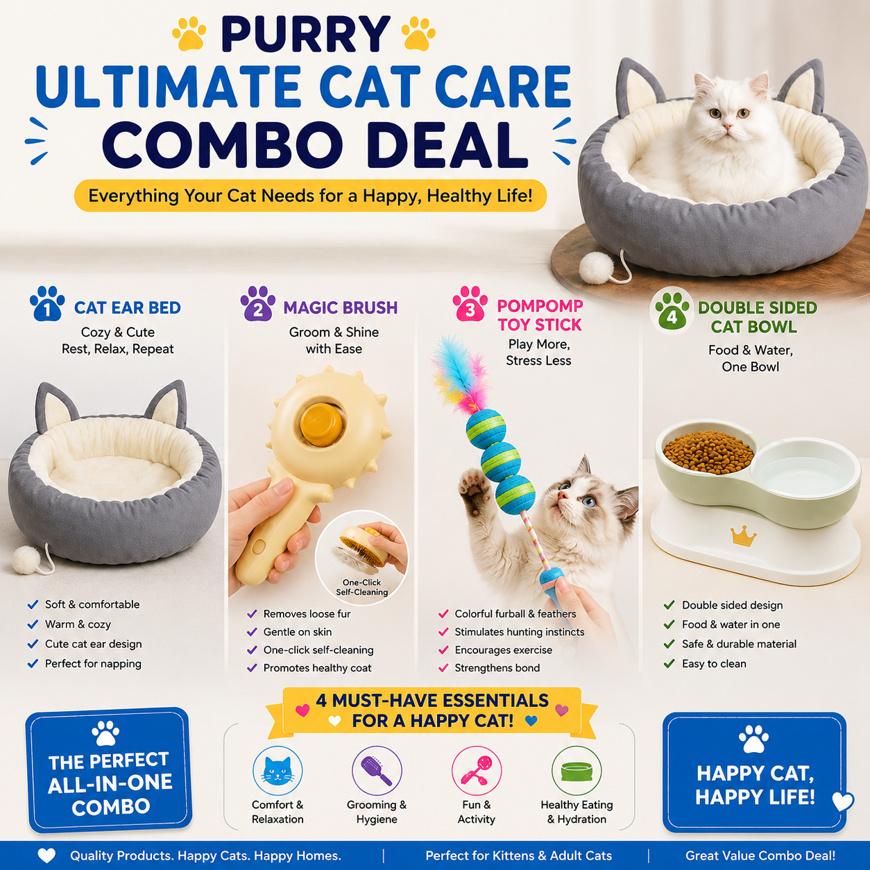 Cozy cat bundle set of 4 Essential Items