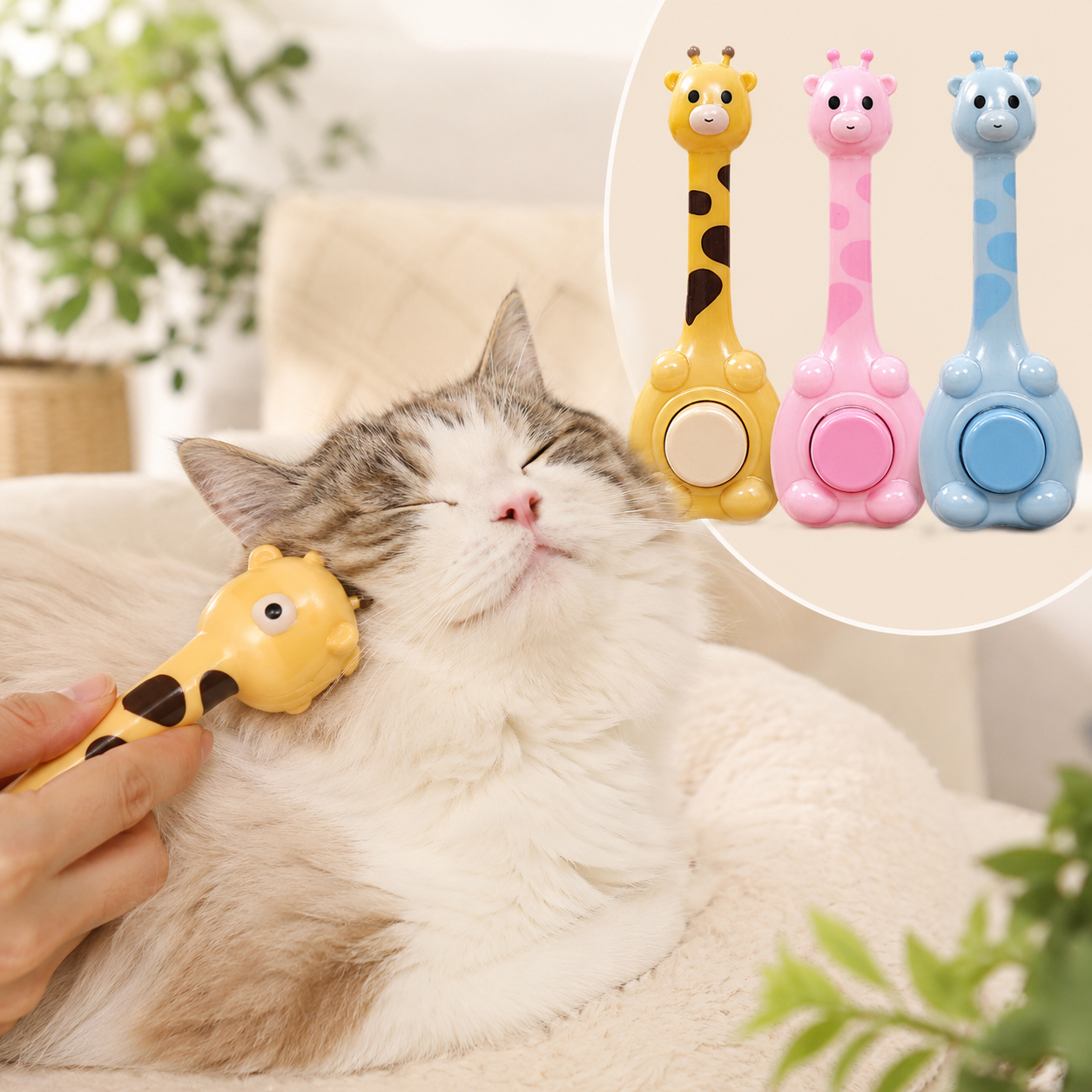 Purry Pet Grooming Brush -  Button Press cute Design