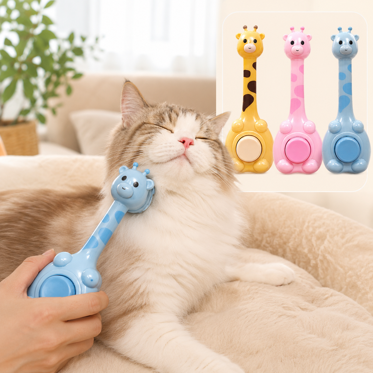 Purry Pet Grooming Brush -  Button Press cute Design
