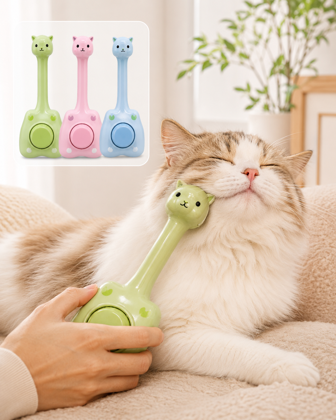 Purry Pet Grooming Brush -  Button Press cute Design