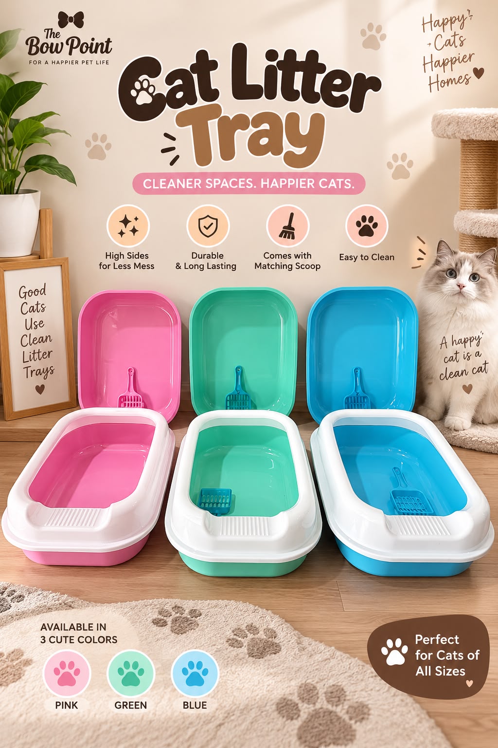 Pet Litter Tray for Adult Cats with scoop