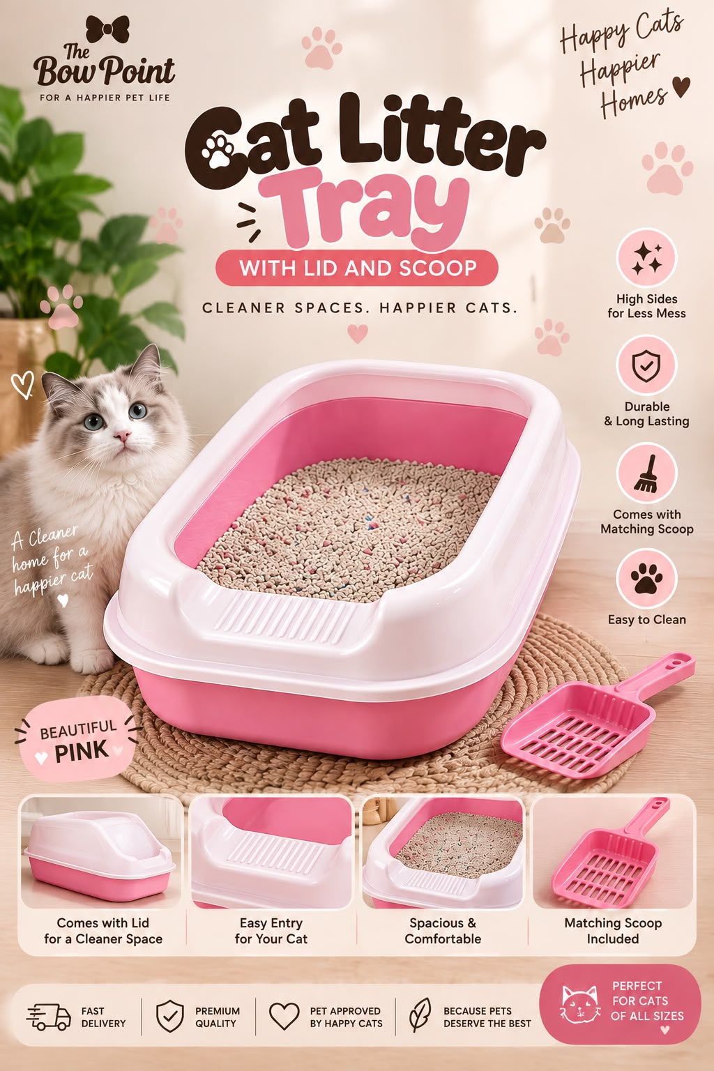 Pet Litter Tray for Adult Cats with scoop