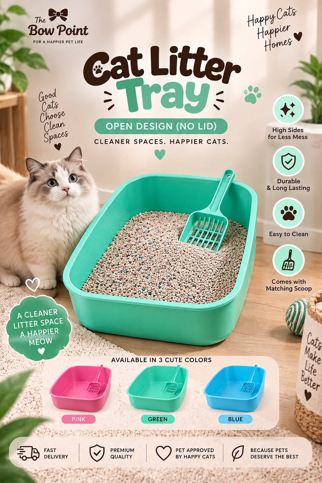 Pet Litter Tray for Adult Cats with scoop