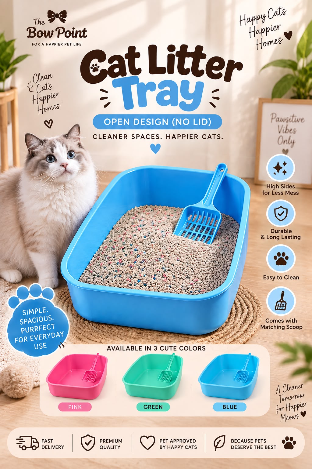 Pet Litter Tray for Adult Cats with scoop