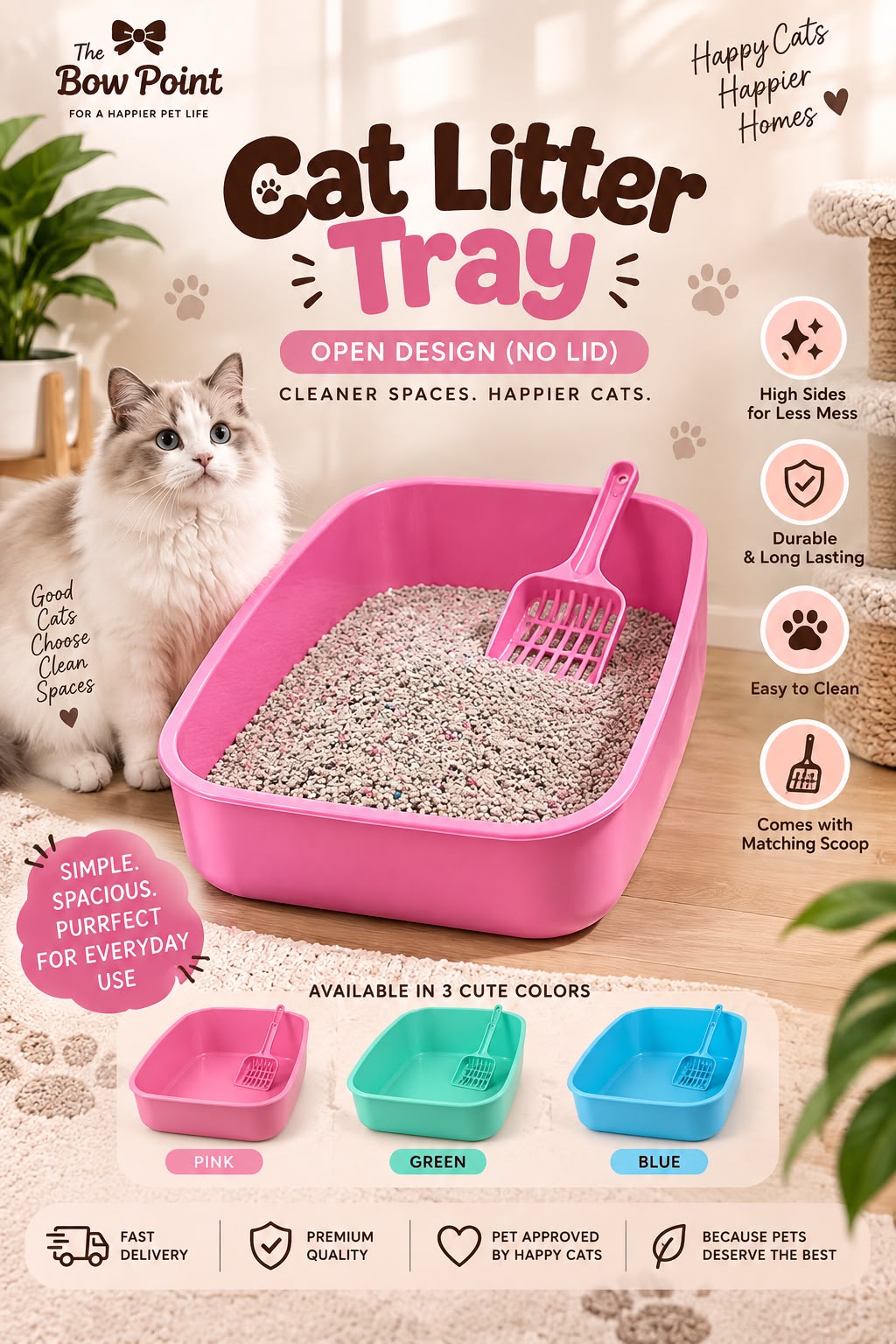 Pet Litter Tray for Adult Cats with scoop
