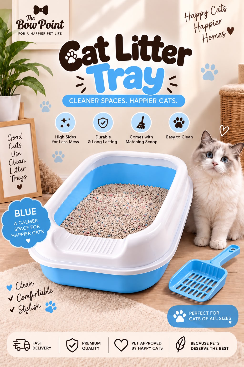 Pet Litter Tray for Adult Cats with scoop