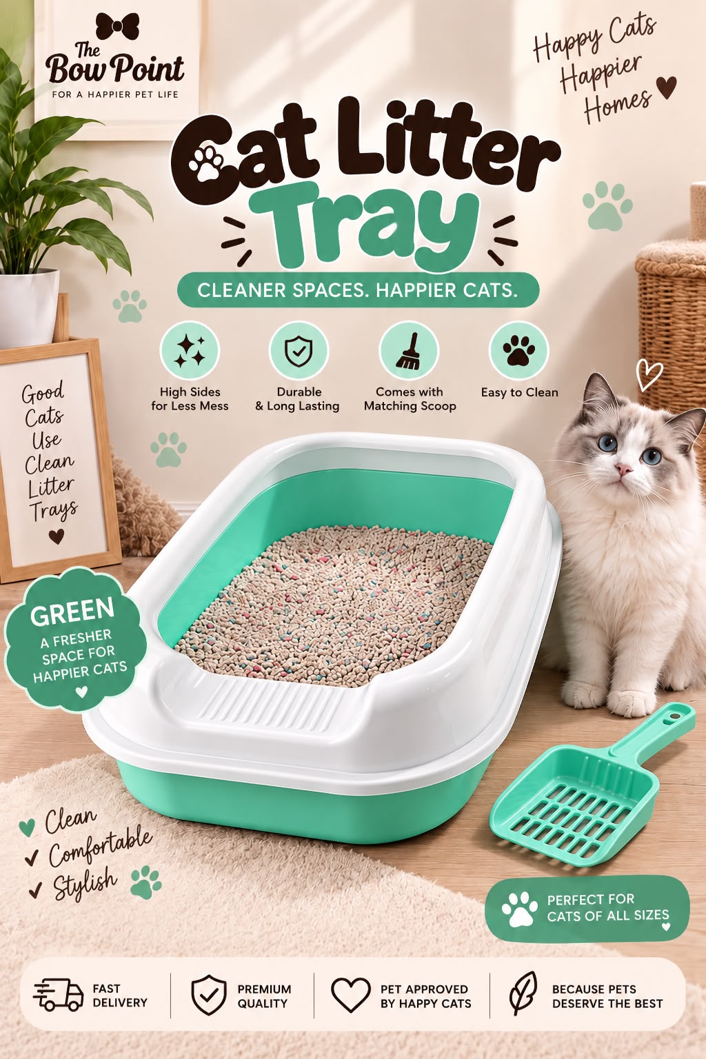 Pet Litter Tray for Adult Cats with scoop