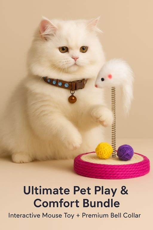 Ultimate Pet Play & Comfort Bundle - Interactive Mouse Toy + Premium Bell Collar