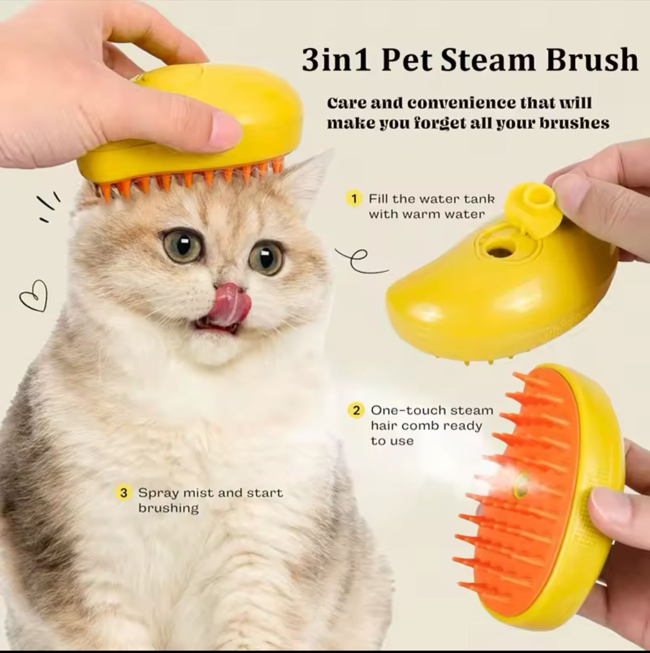 3 in 1 Pet steam brush | Electric - rechargeable