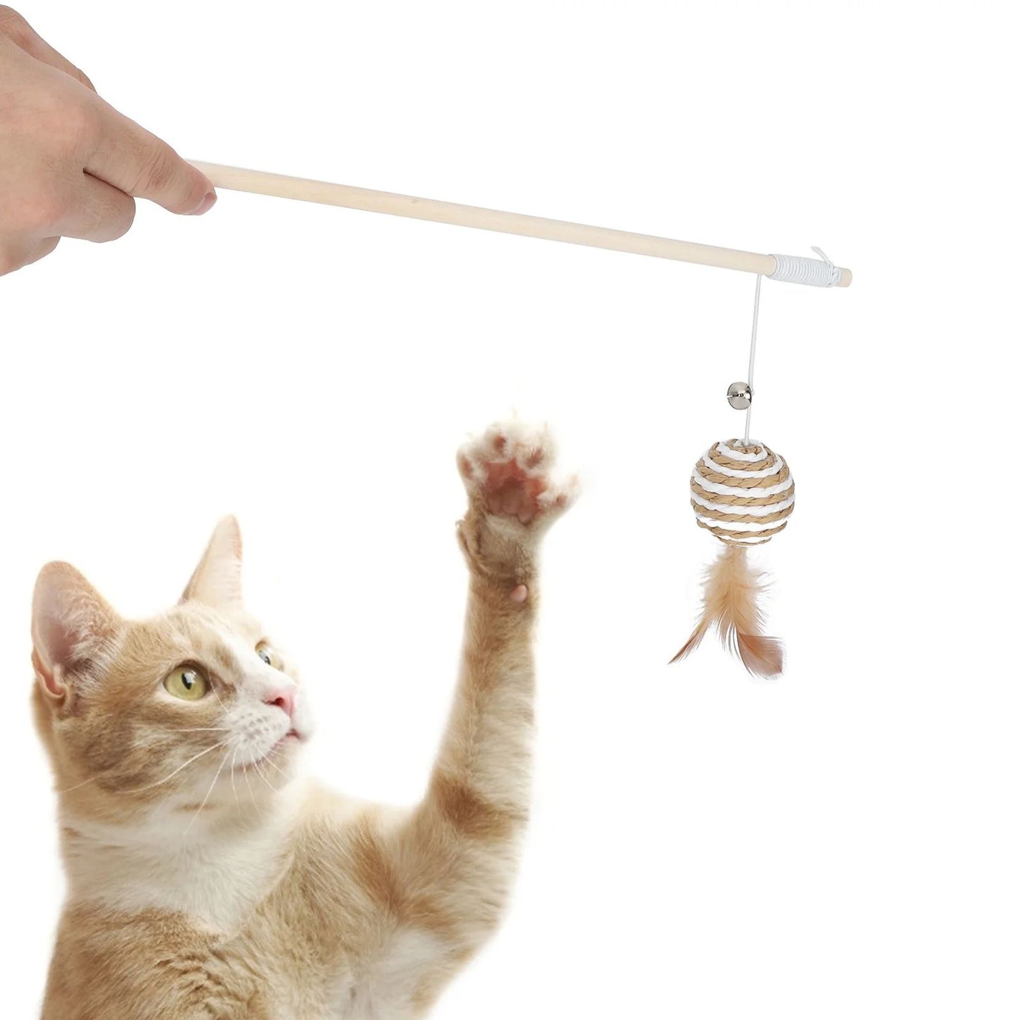 Sisal ball cat toy stick - with bell