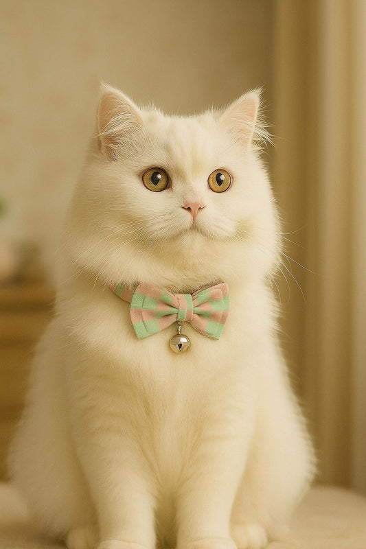 Candy Check Bows – Pastel Pet Collars with Bells