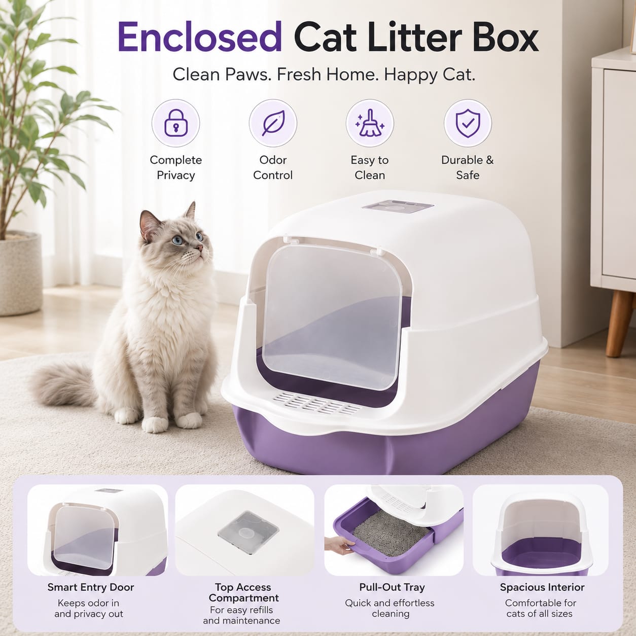 Enclosed Cat Litter Box Easy Usage
