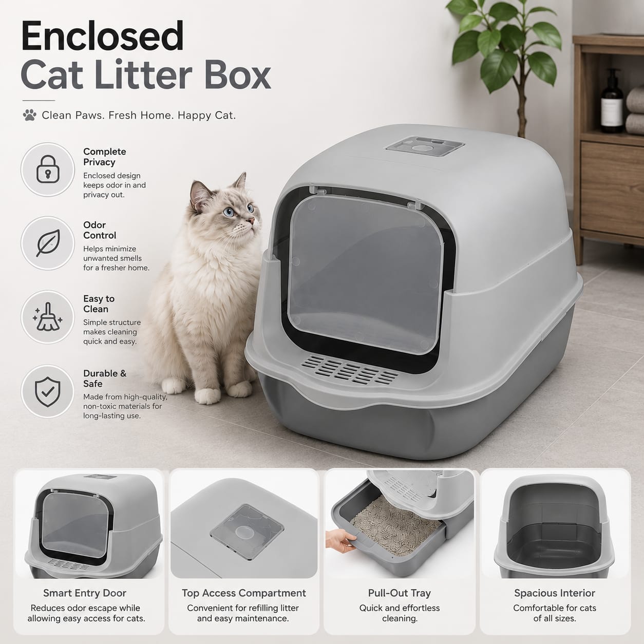 Enclosed Cat Litter Box Easy Usage