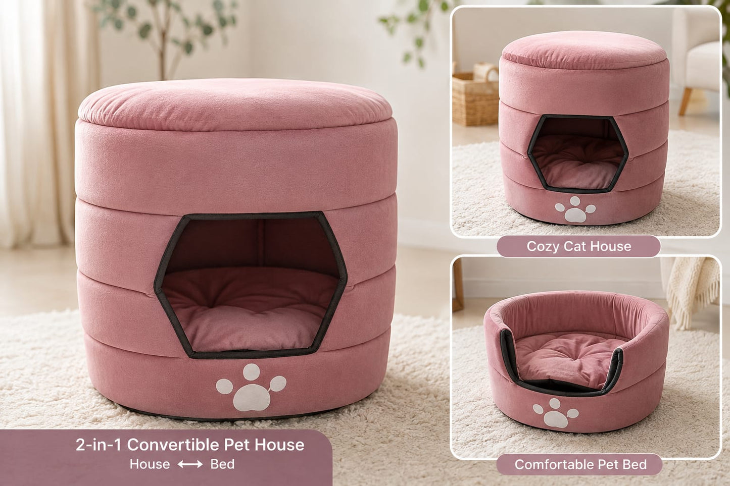Cucoon Convertible Pet House – Cat House with Cushion