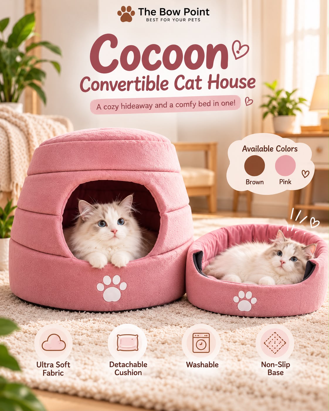 Cocoon Convertible Pet House – Cat House with Cushion