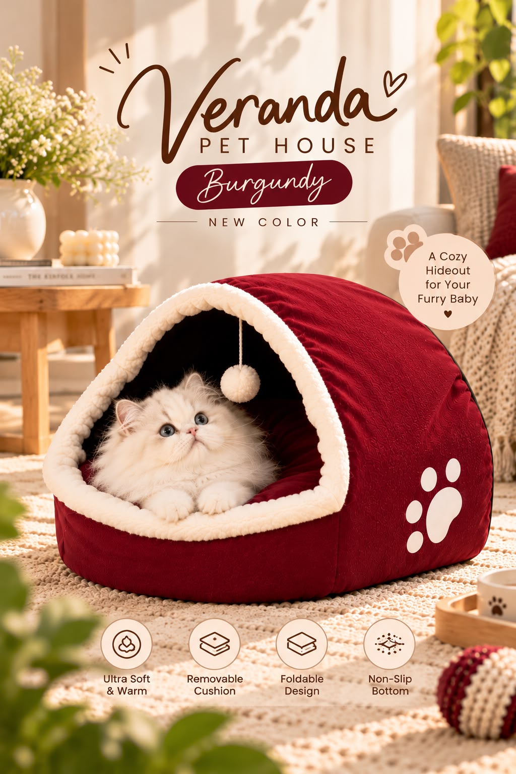 Veranda pet house - Burgundy  | Free delivery 🚚😻