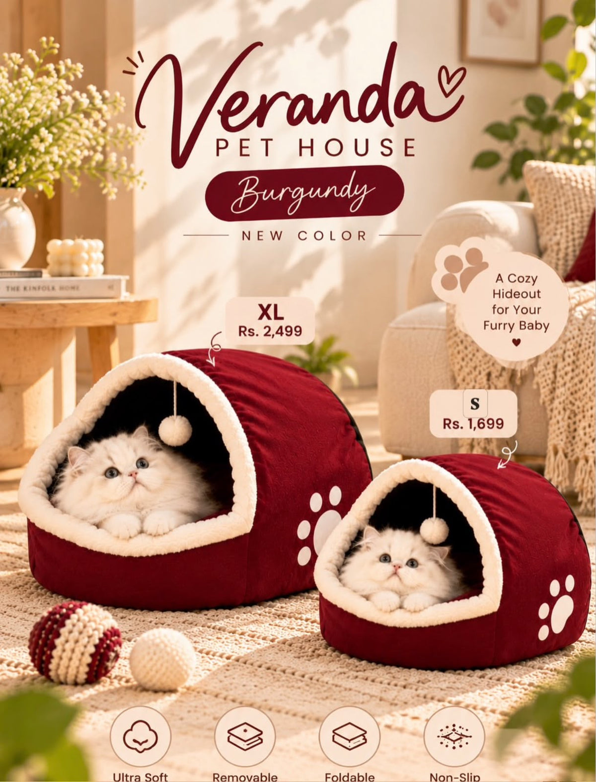 Veranda pet house - Burgundy  | Free delivery 🚚😻