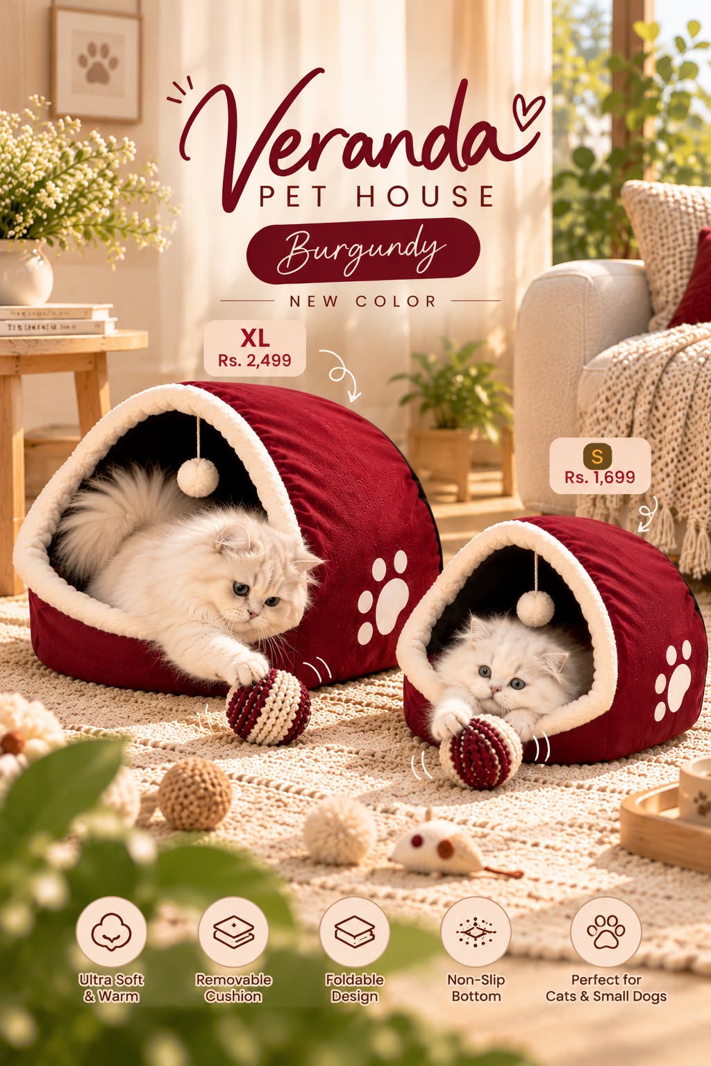 Veranda pet house - Burgundy  | Free delivery 🚚😻