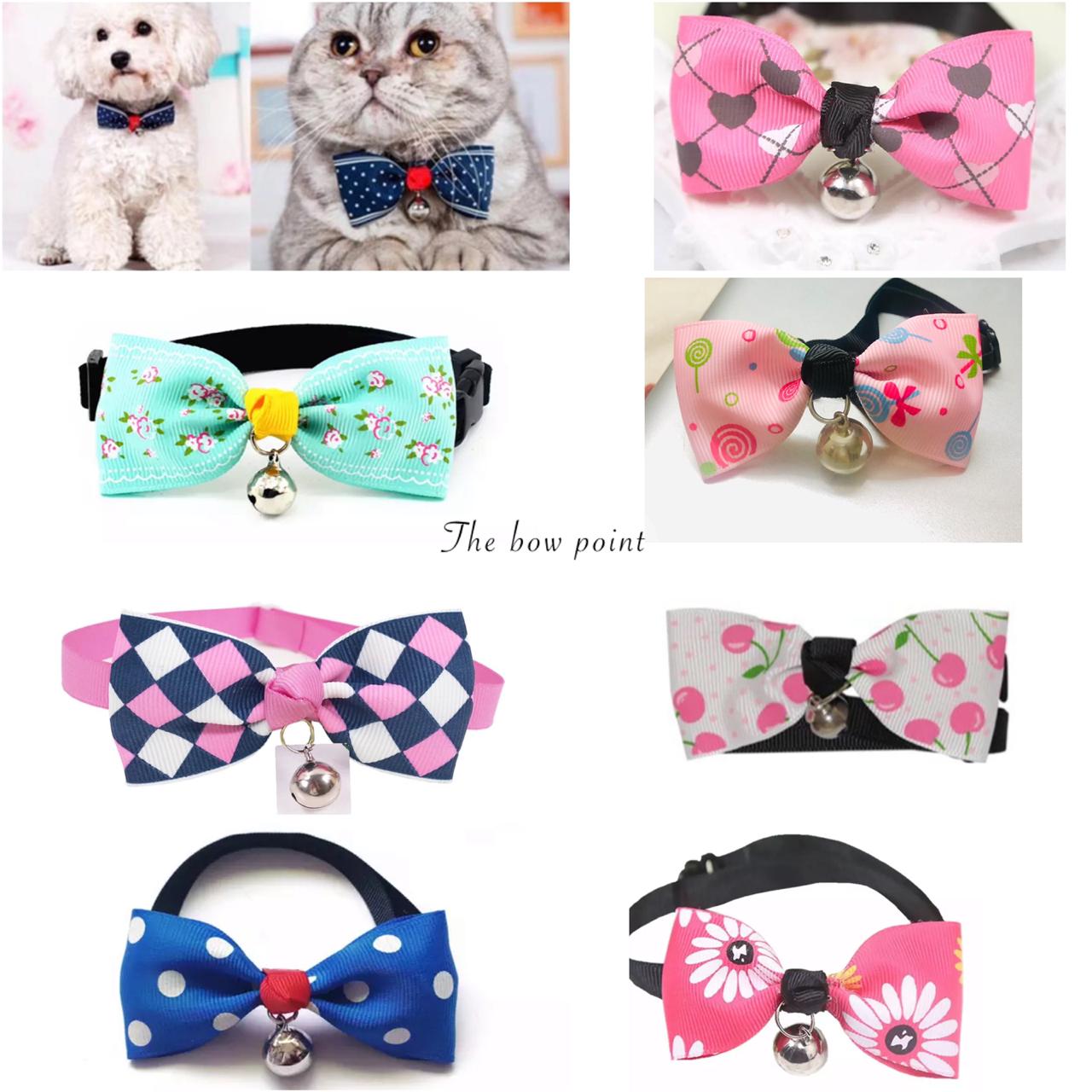 Printed Pet bows with bell adjustable.