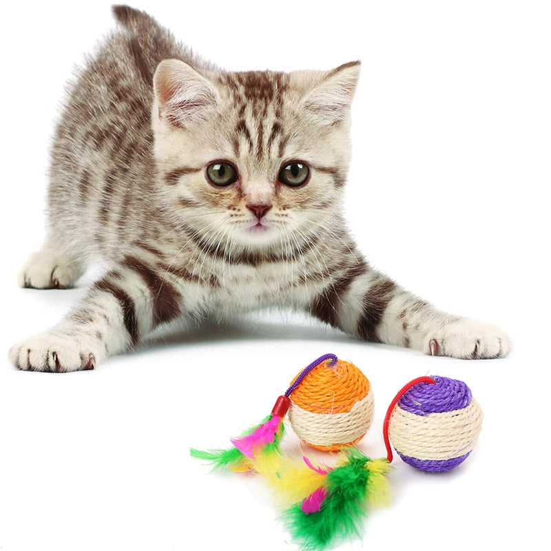 Soft feathers cat sisal toy ball.