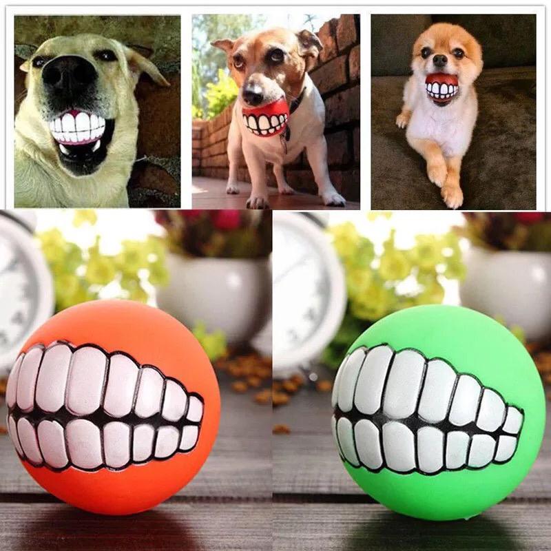 Squeaky teeth dog toy ball