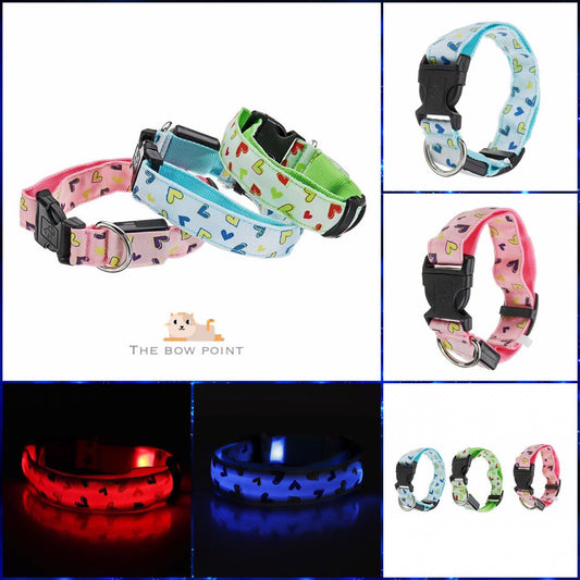 Hearts Print LED Pet Collar